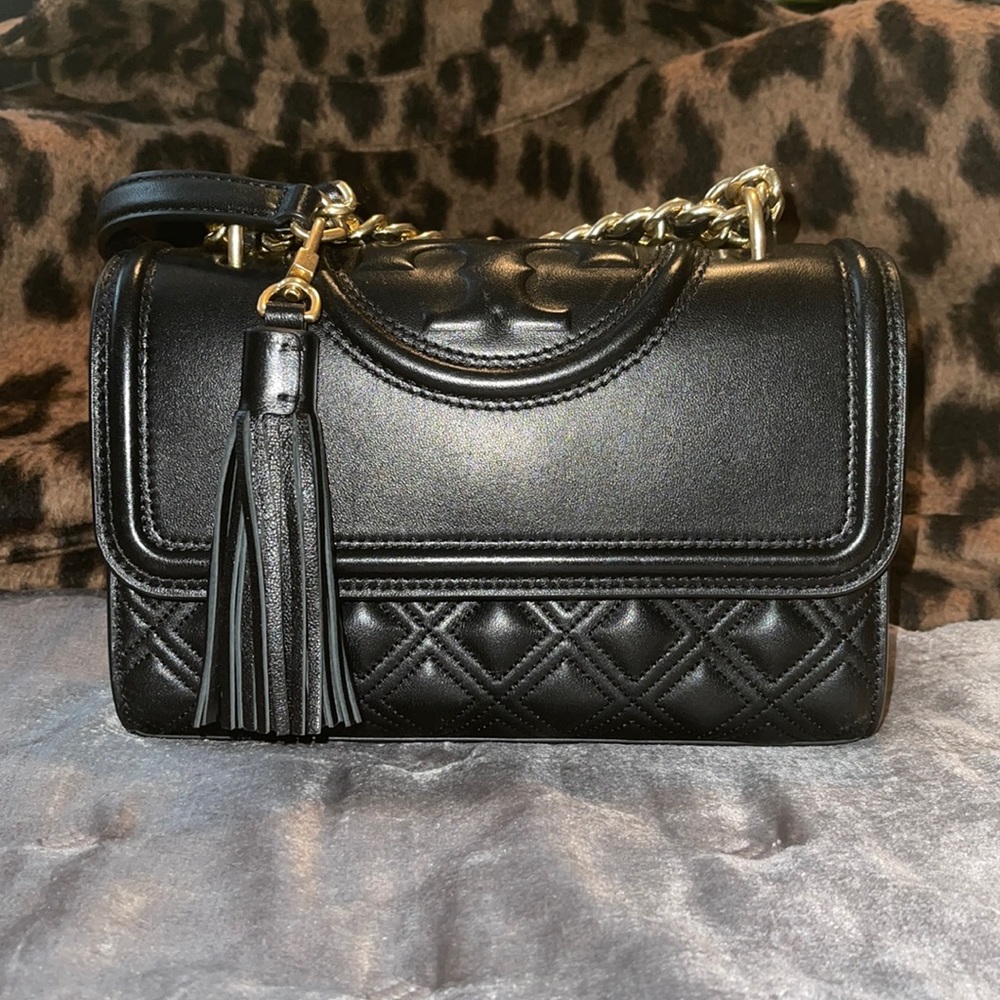 Tory Burch Women's Fleming Convertible Shoulder Bag - Black w/Gold hardware.